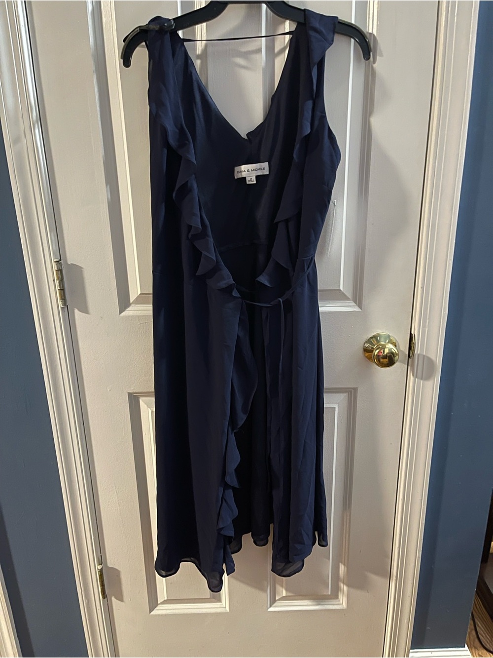 Emma & Michele Navy Ruffle Wrap High-Low Dress
